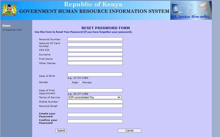 GHRIS Payslip Password reset
